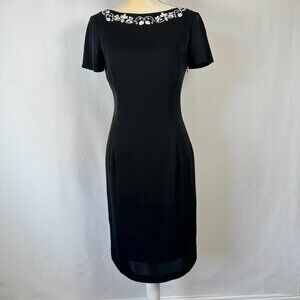 Maska Dress Women's Size 6 Black 100% Silk V-neck Back Hand Embroiderey Formal